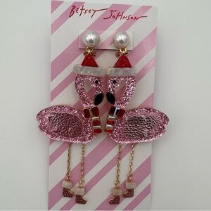 Betsey Johnson Pink Flamingo Christmas Earrings